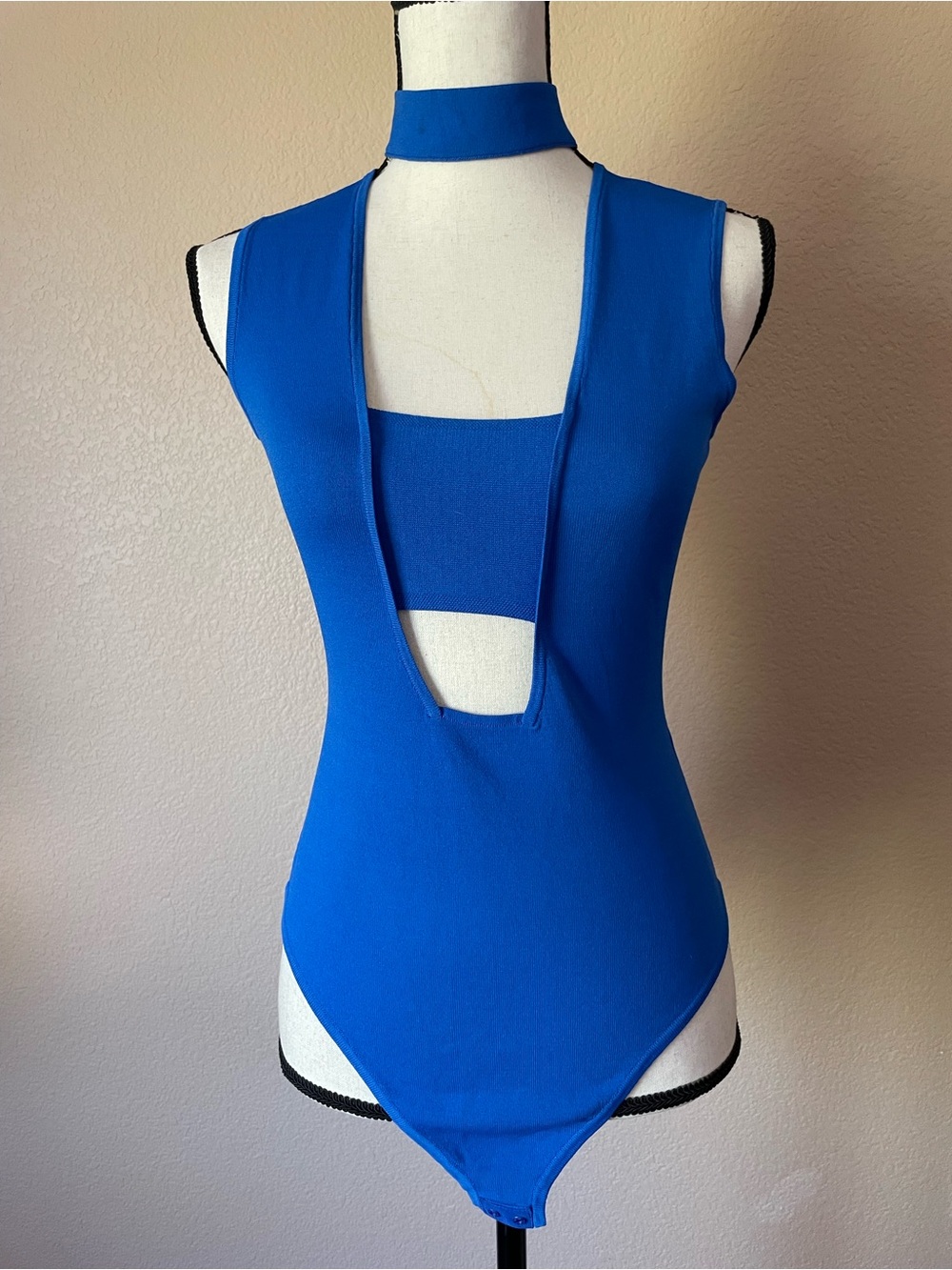 Zara Cut Out Choker Knit Bodysuit in Cobalt Blue S